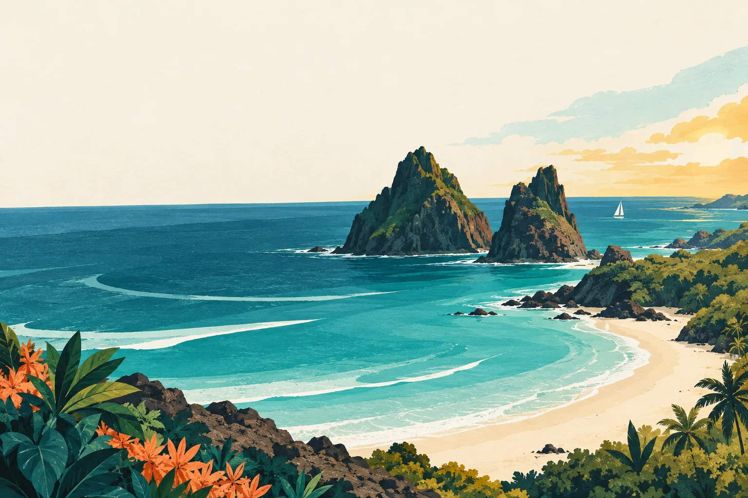 Editorial illustration of the Noronha landscape