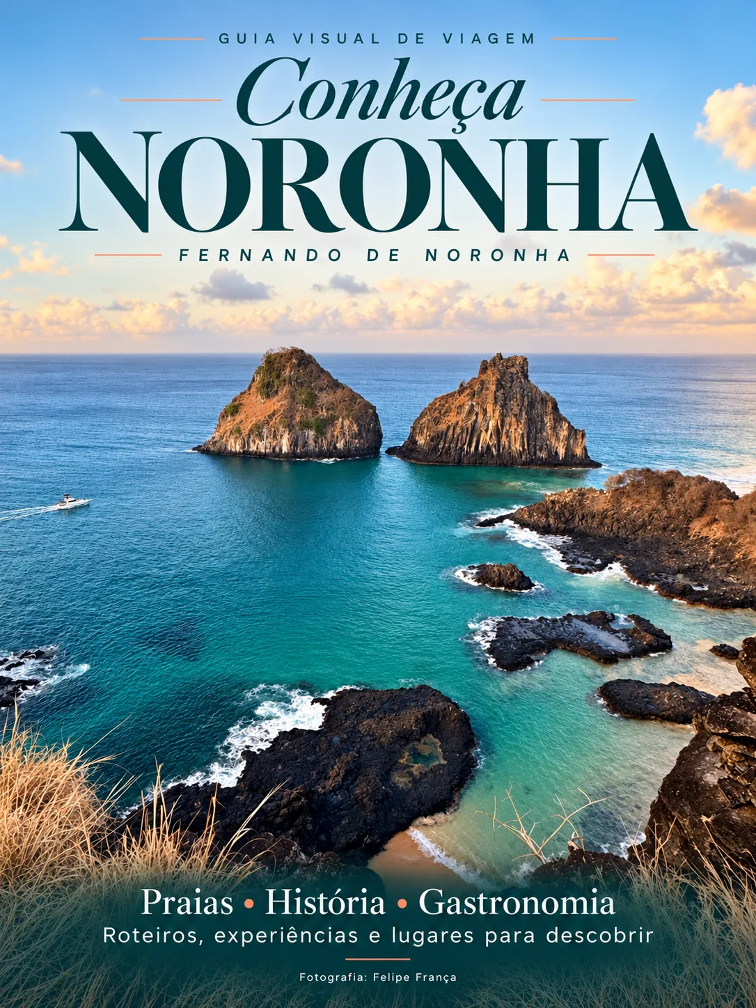 Capa Conheça Noronha — Morro Dois Irmãos, com base na fotografia de Felipe França