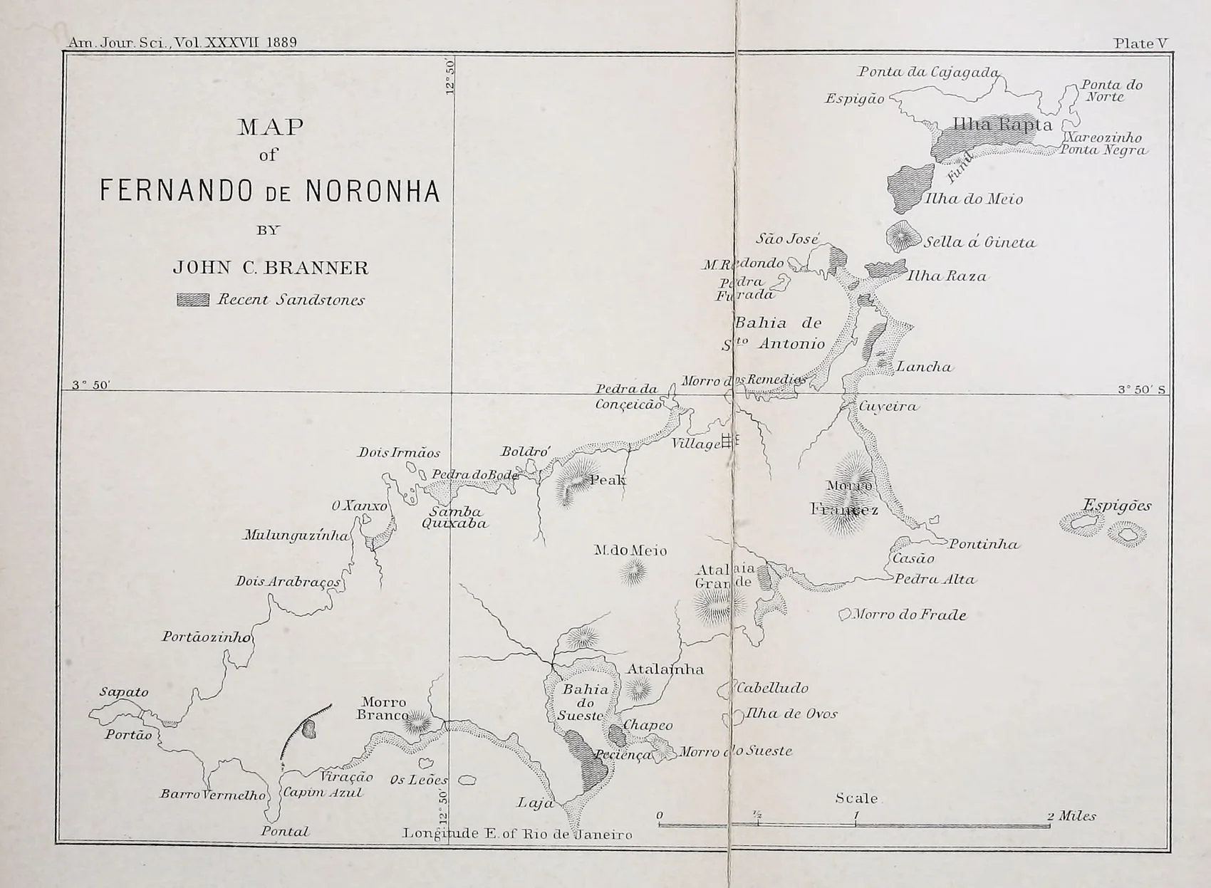 Map of Fernando de Noronha surveyed by John C. Branner in 1889
